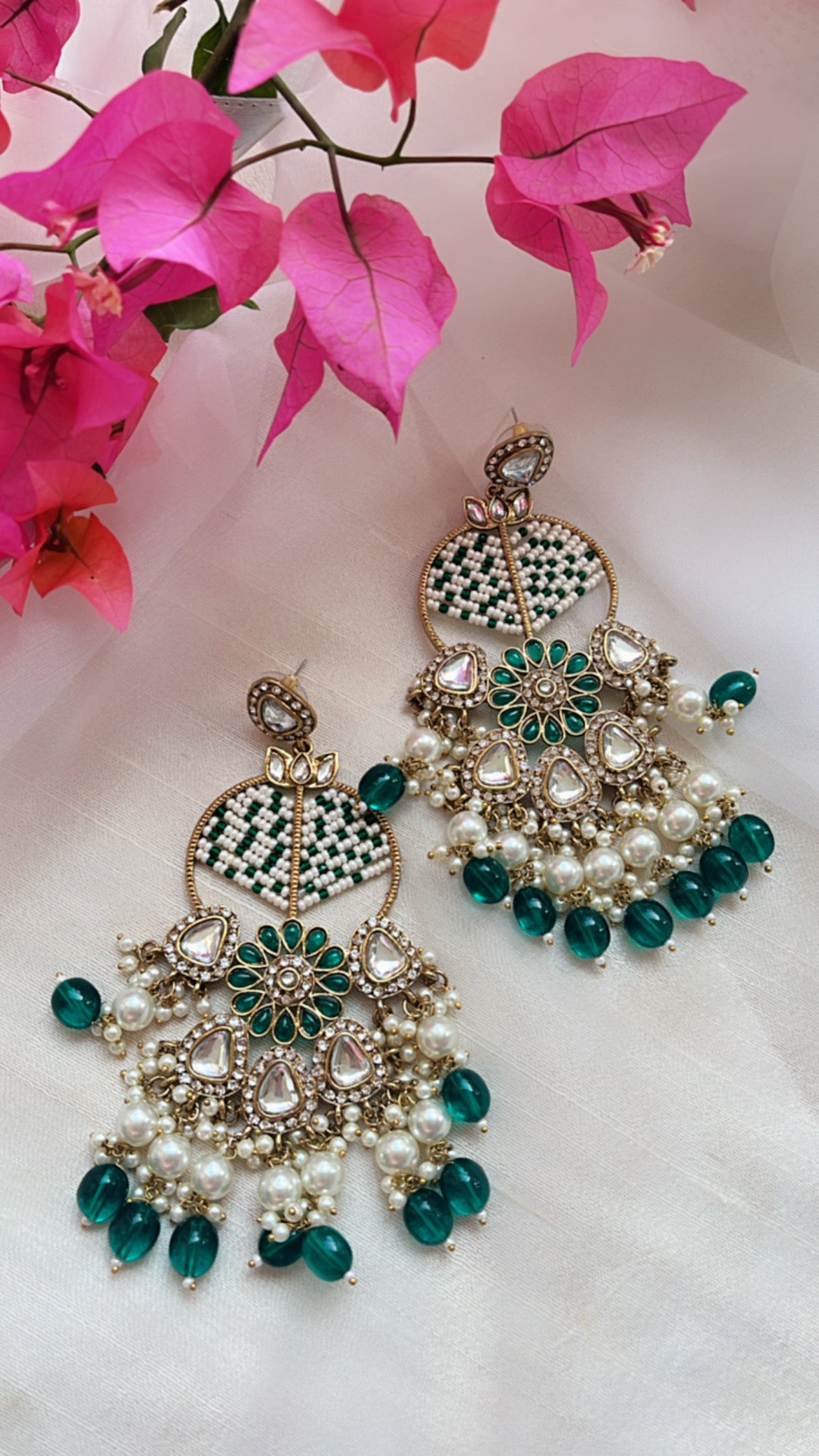 Floral Green Bollywood Statement Earring