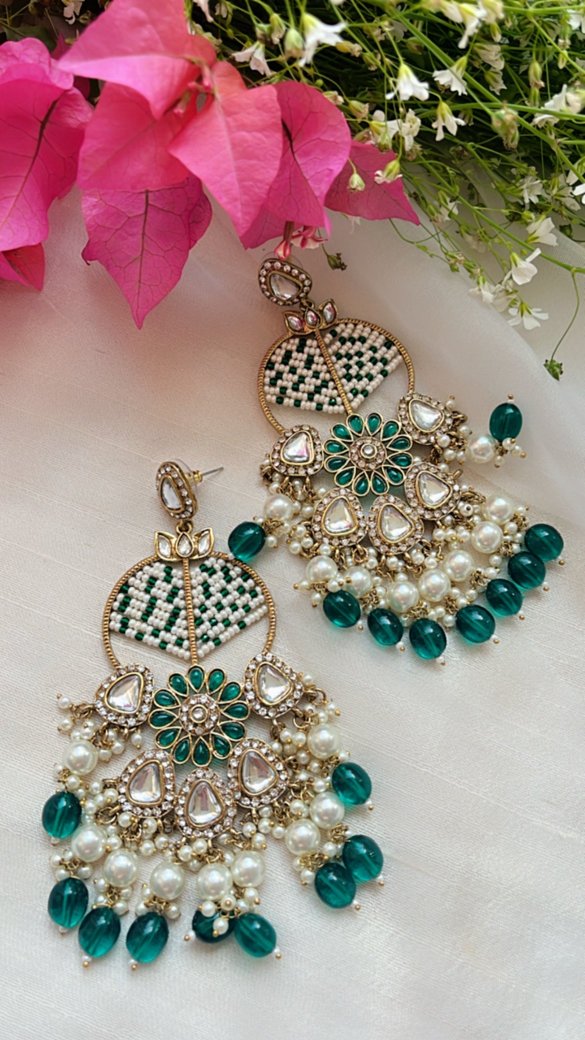 Floral Green Bollywood Statement Earring