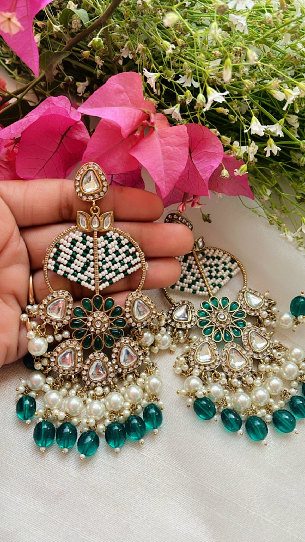 Floral Green Bollywood Statement Earring