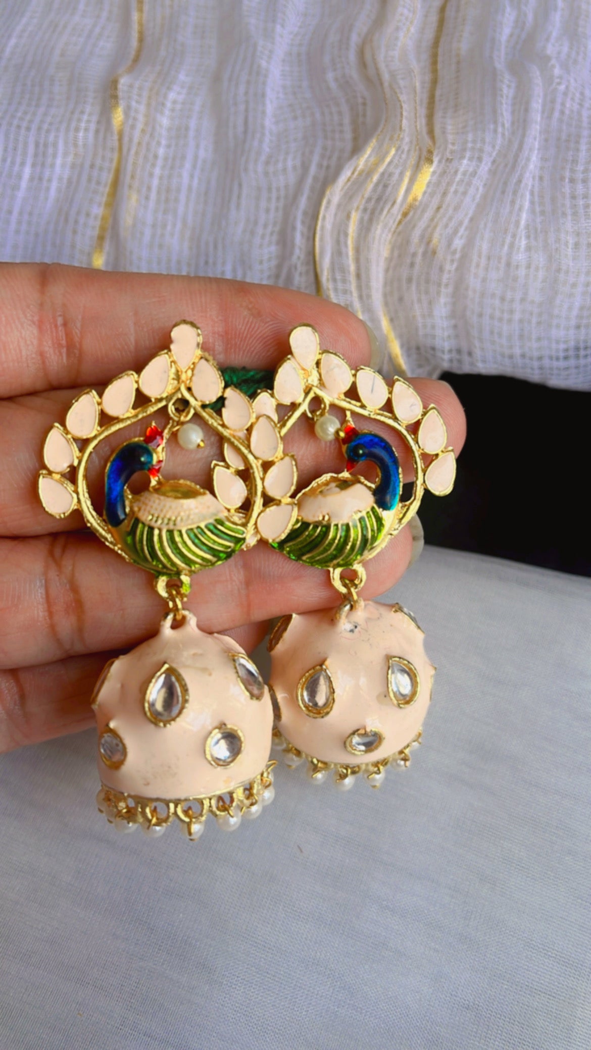 Peach Mayur Earring