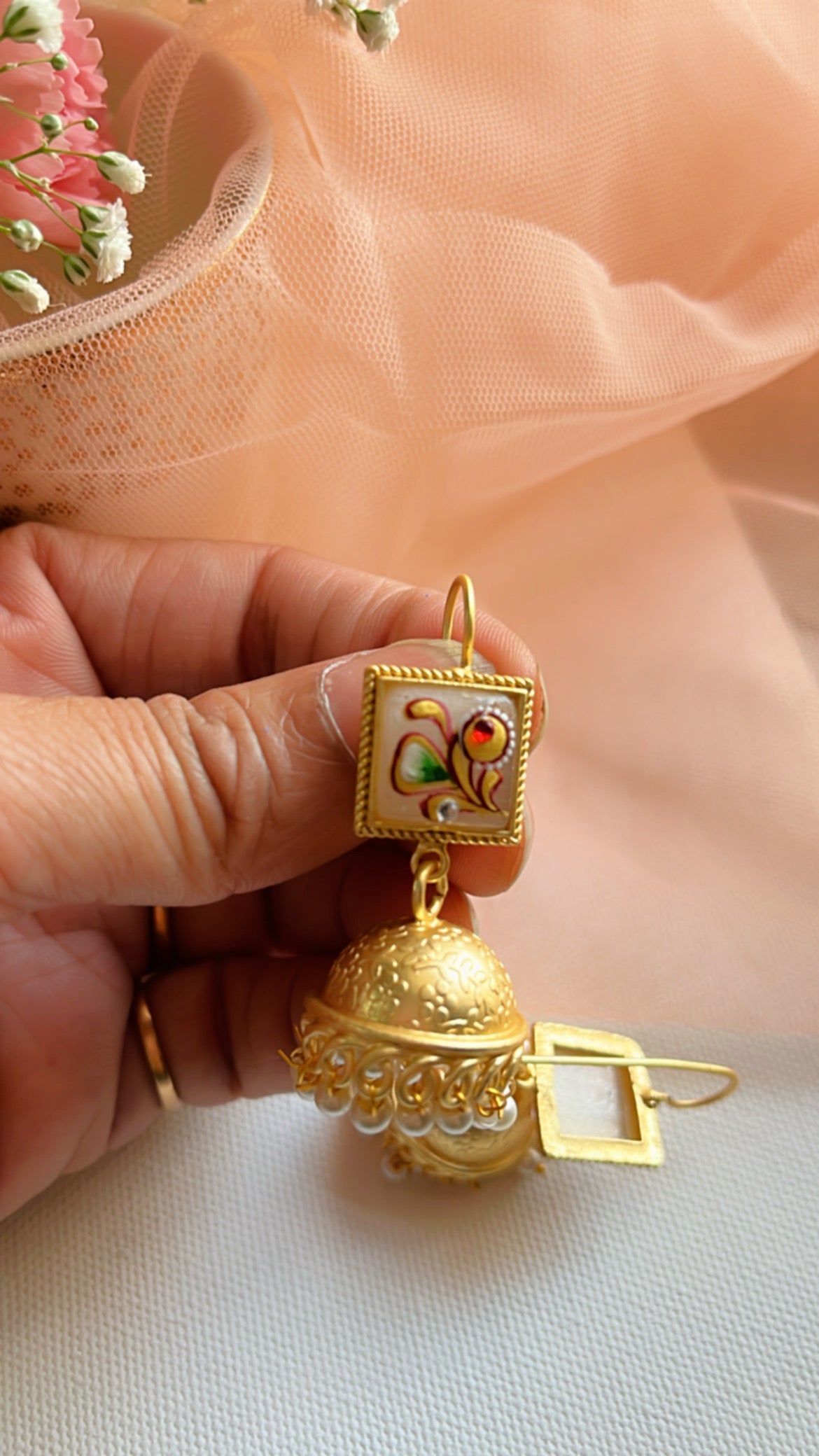 White Mira Jhumka Earring