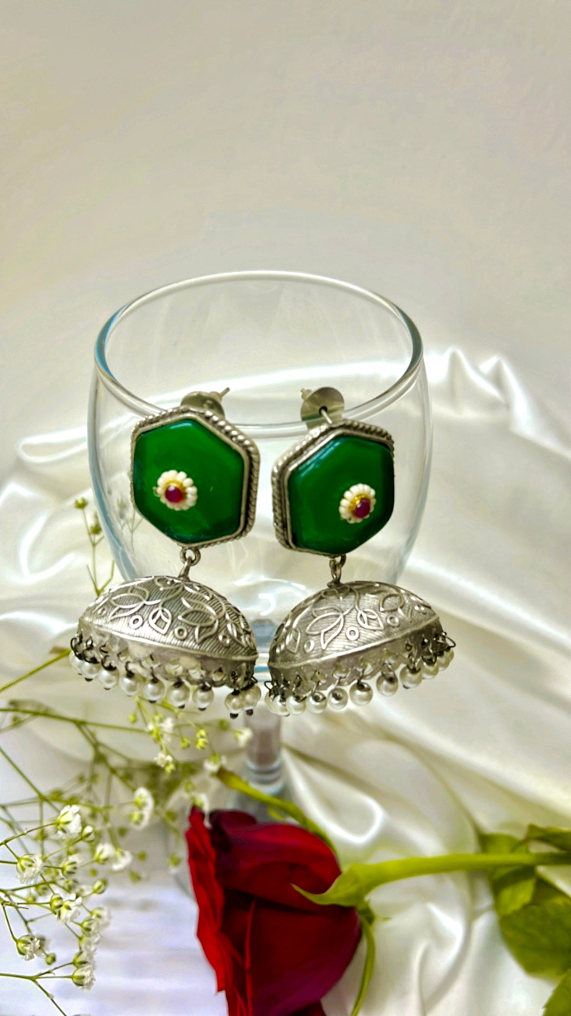 Green Dhanya Jhumka Earring