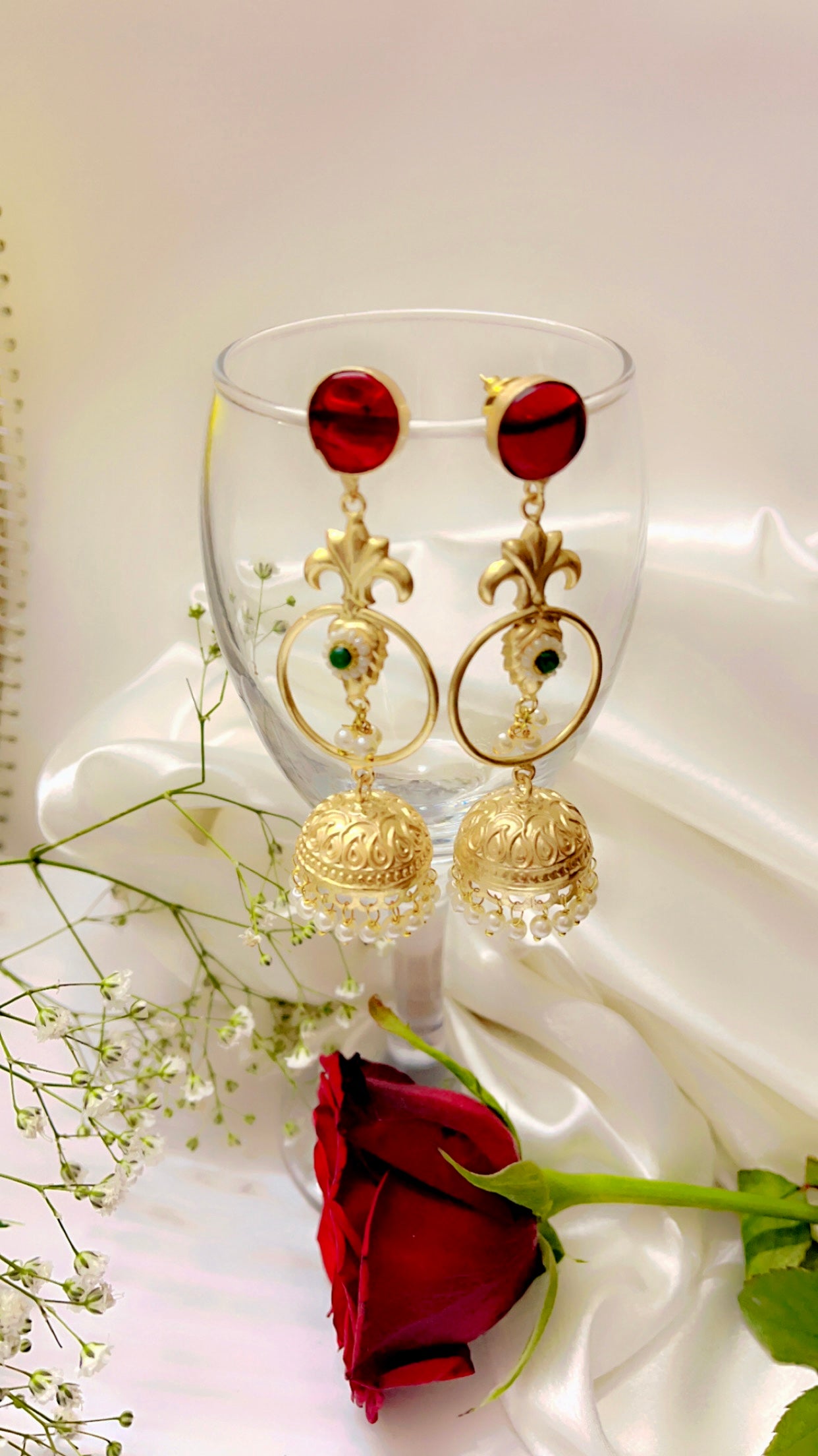 Red Shiuli Jhumka Earring