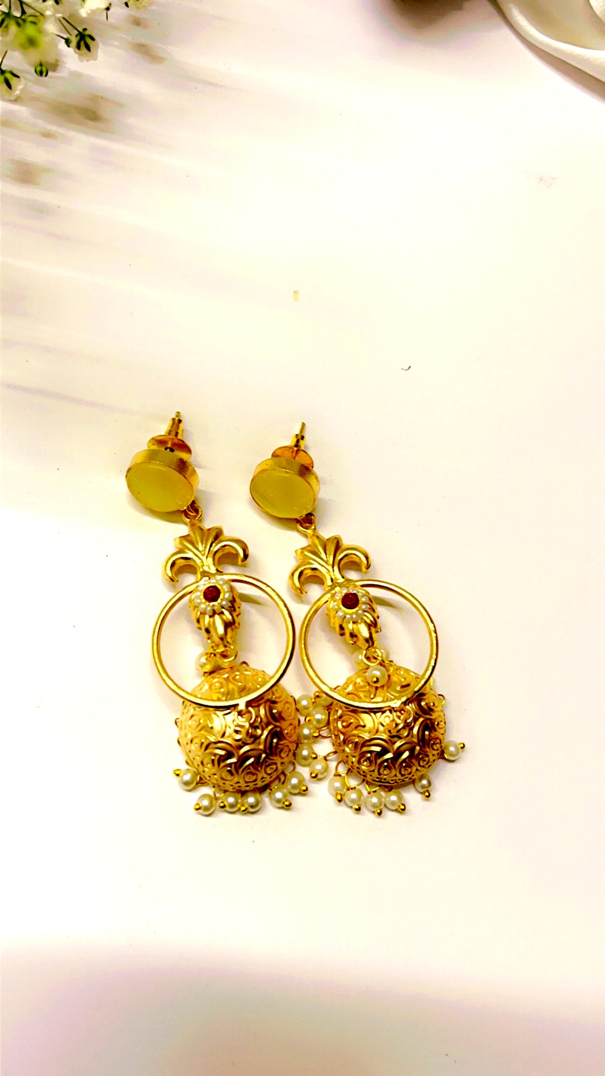 Yellow Shiuli Jhumka Earring