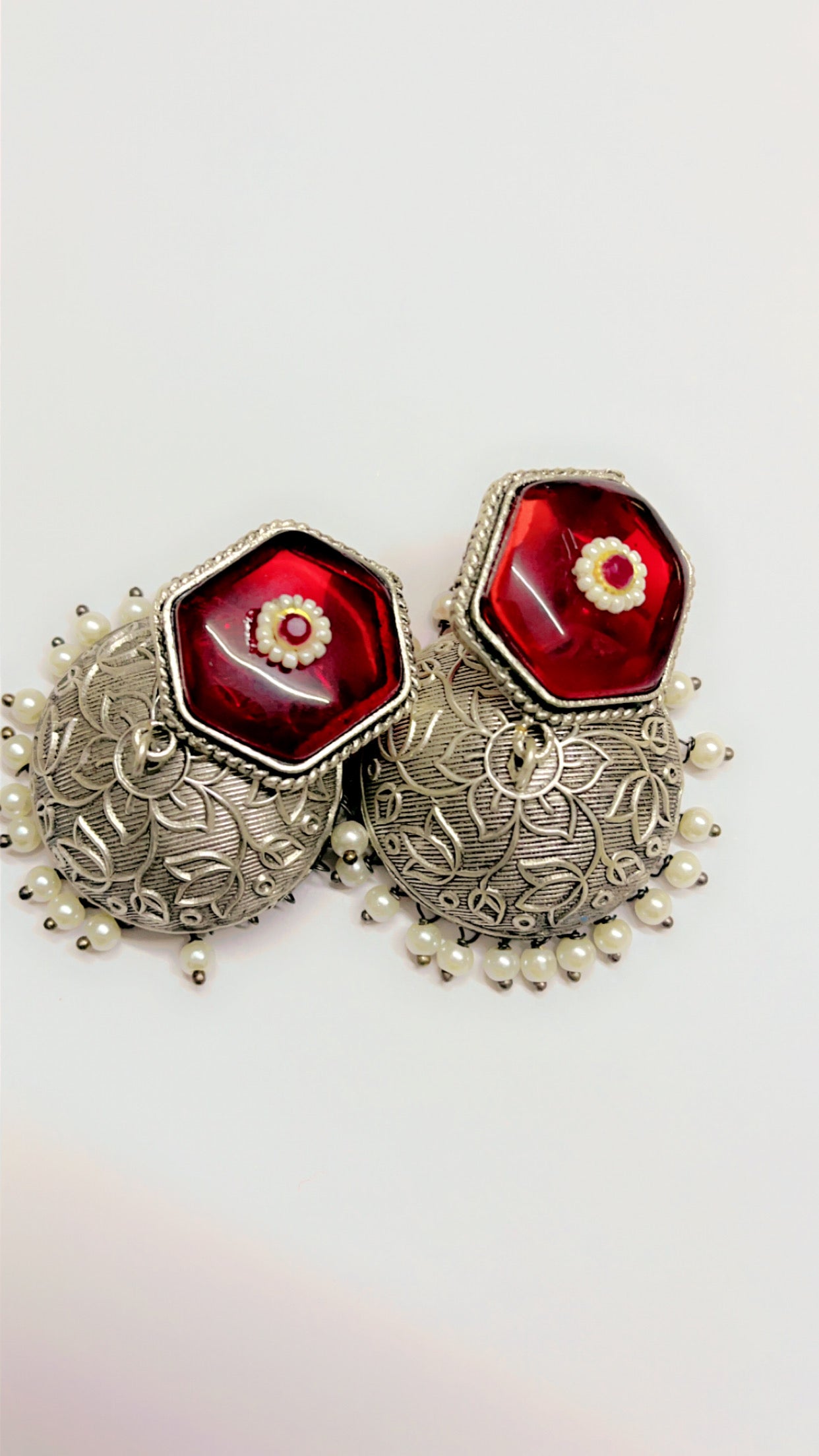 Red Dhanya Jhumka Earring