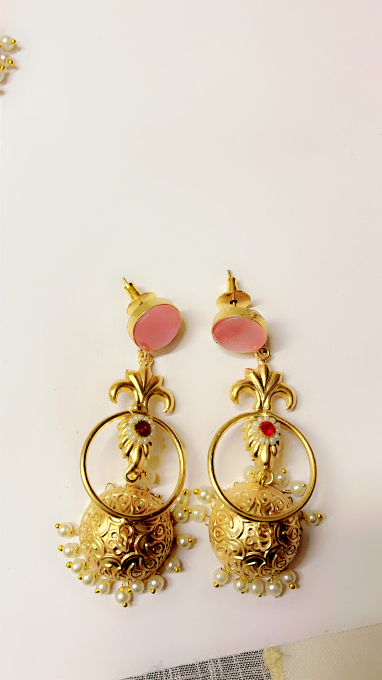 Pink Shiuli Jhumka Earring
