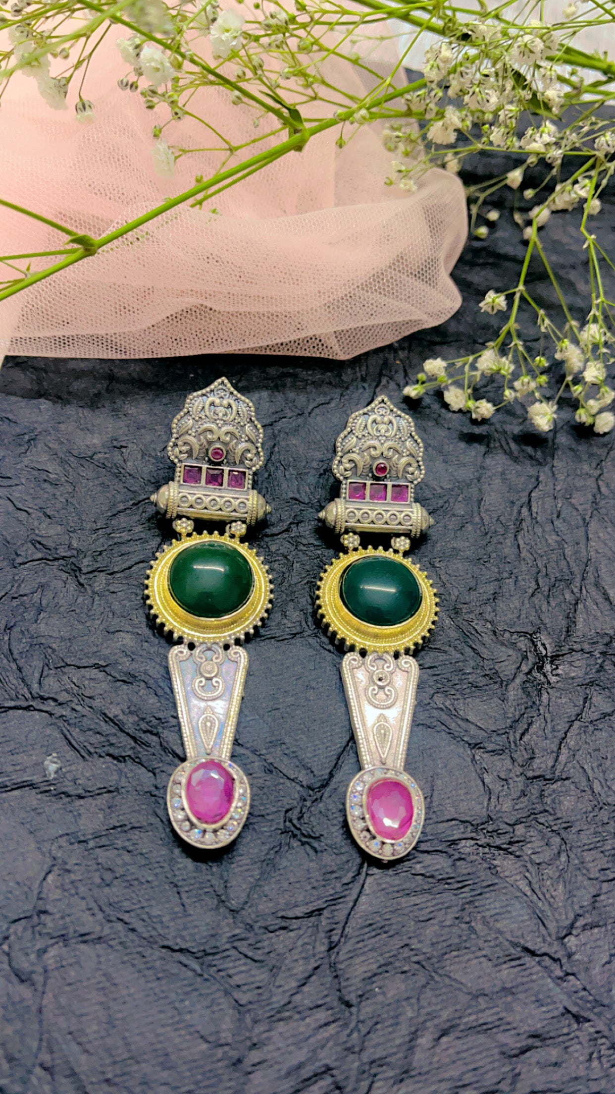 Green Ayesha Silver Earring