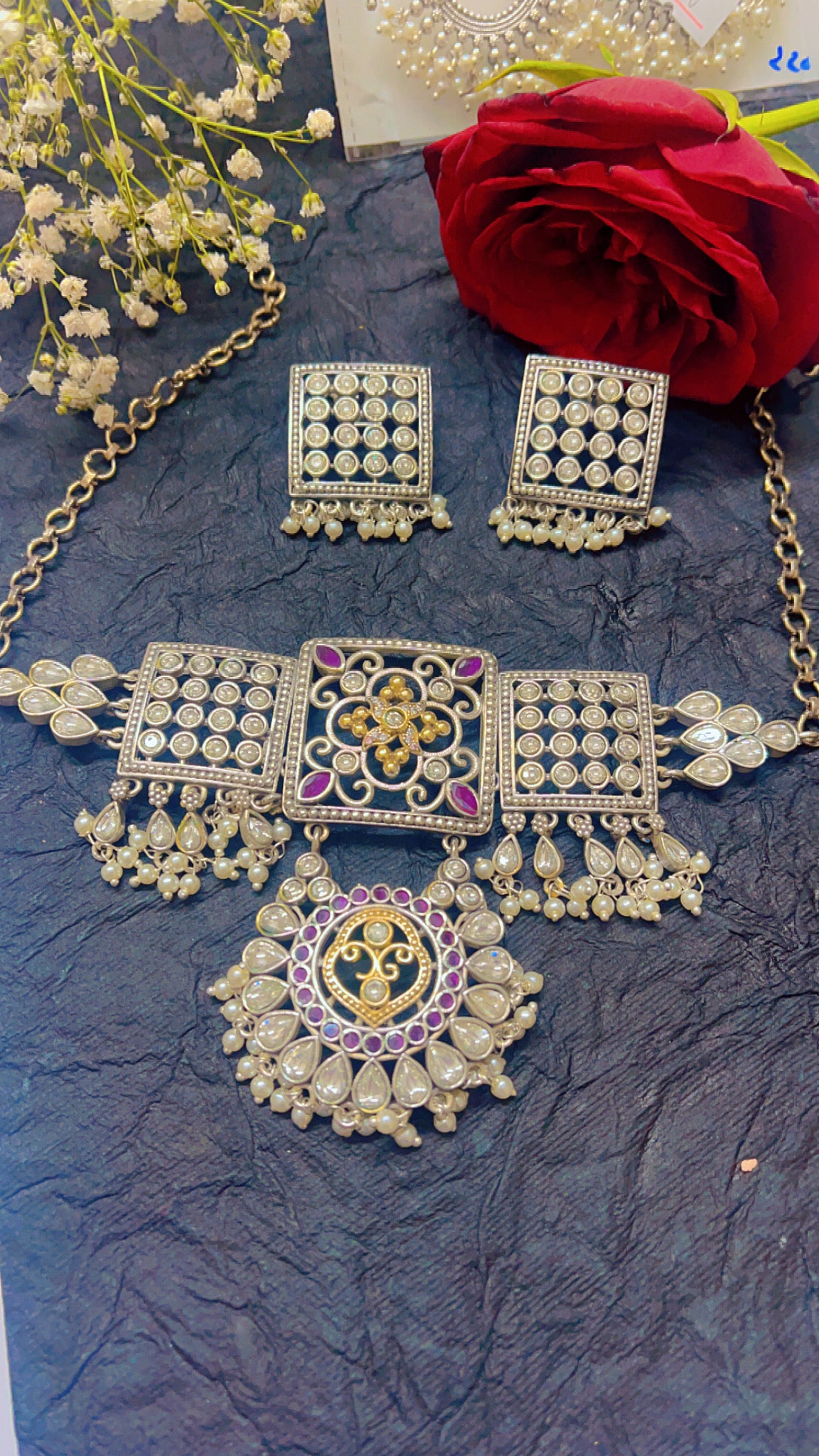 Rameya Silver Neckpiece Set