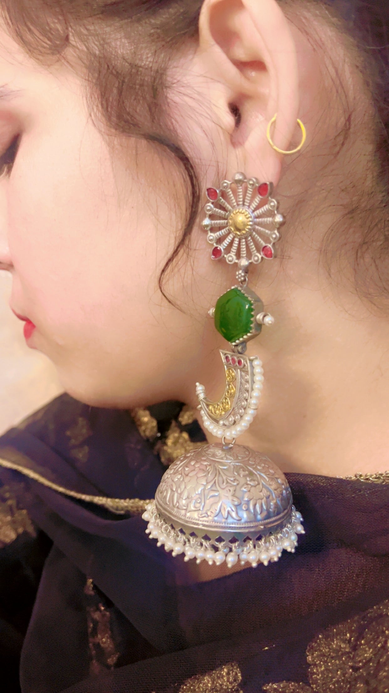 Mrinal Silver Jhumka Earring