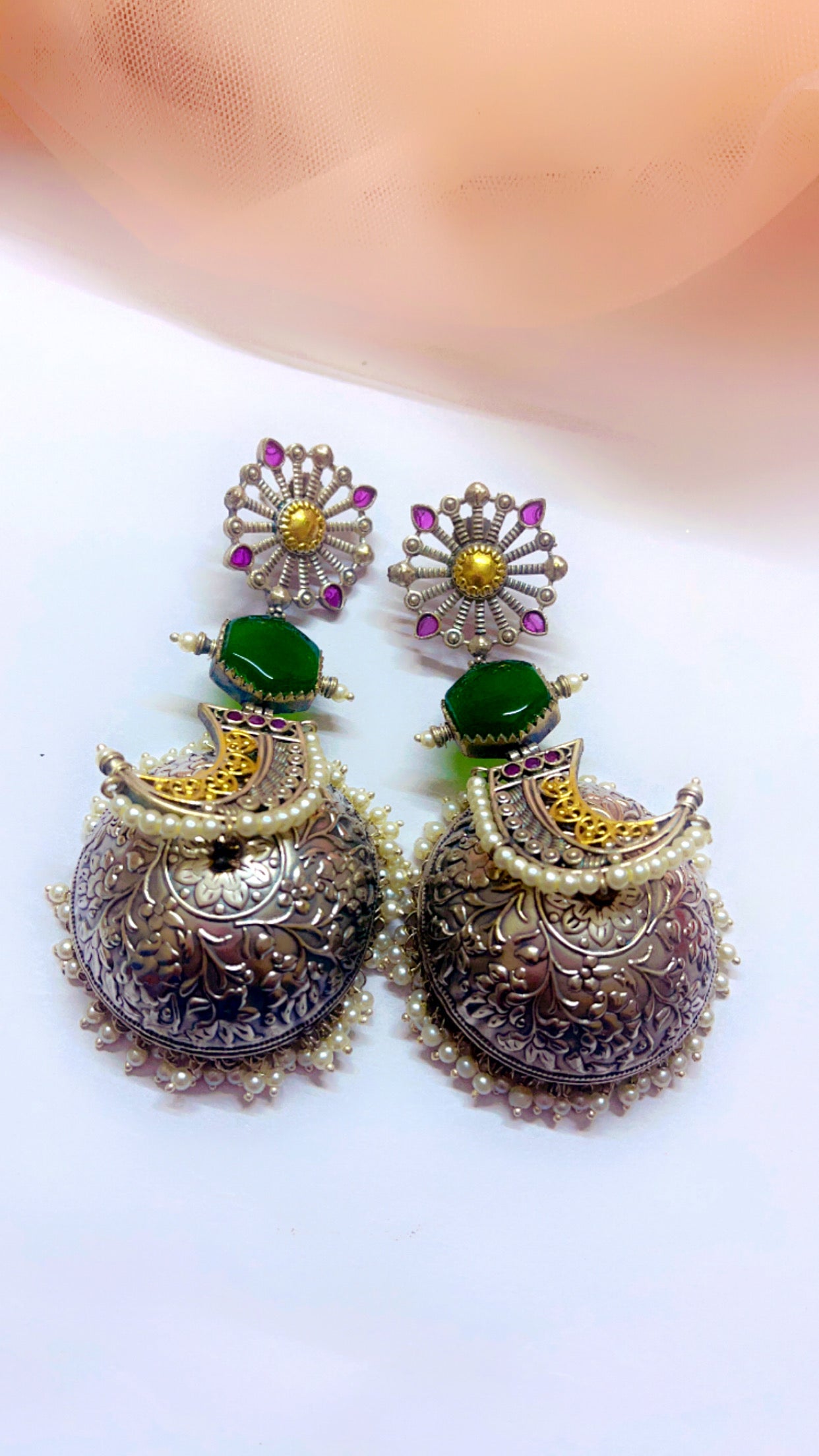 Mrinal Silver Jhumka Earring