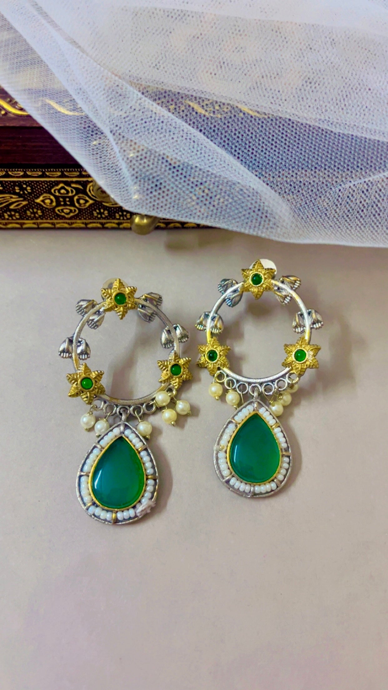 Green Karanja Silver Earring