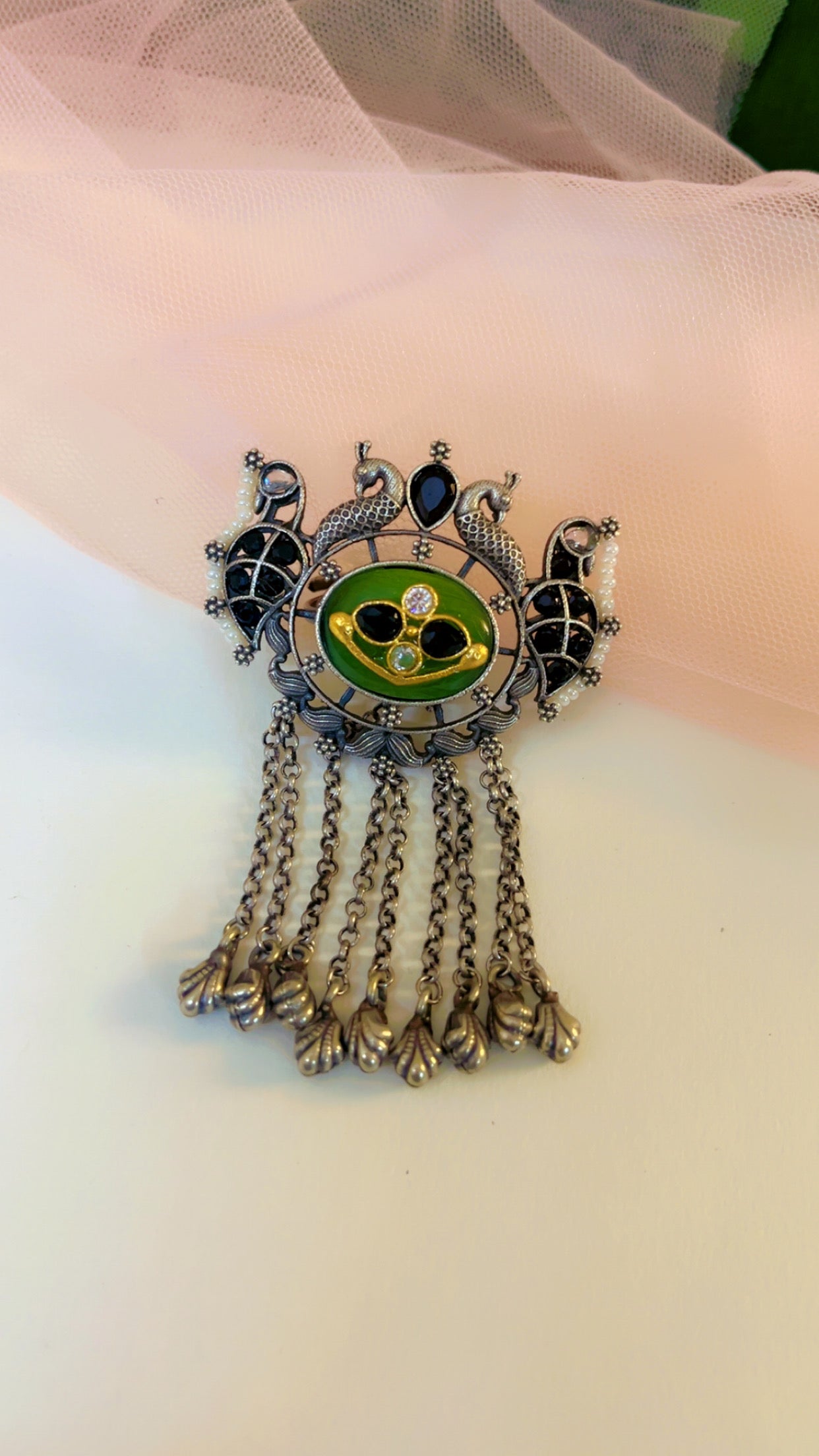 Green Vinika Silver Ring
