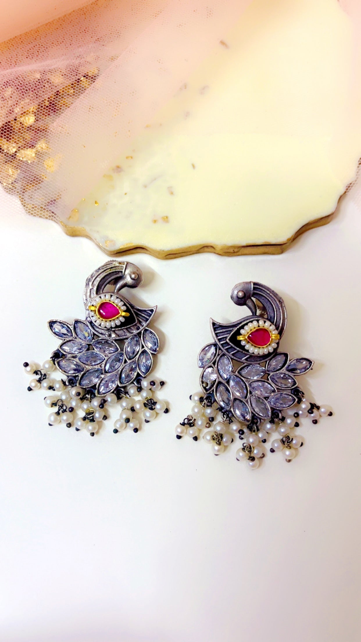 Red Kavya Silver Earring