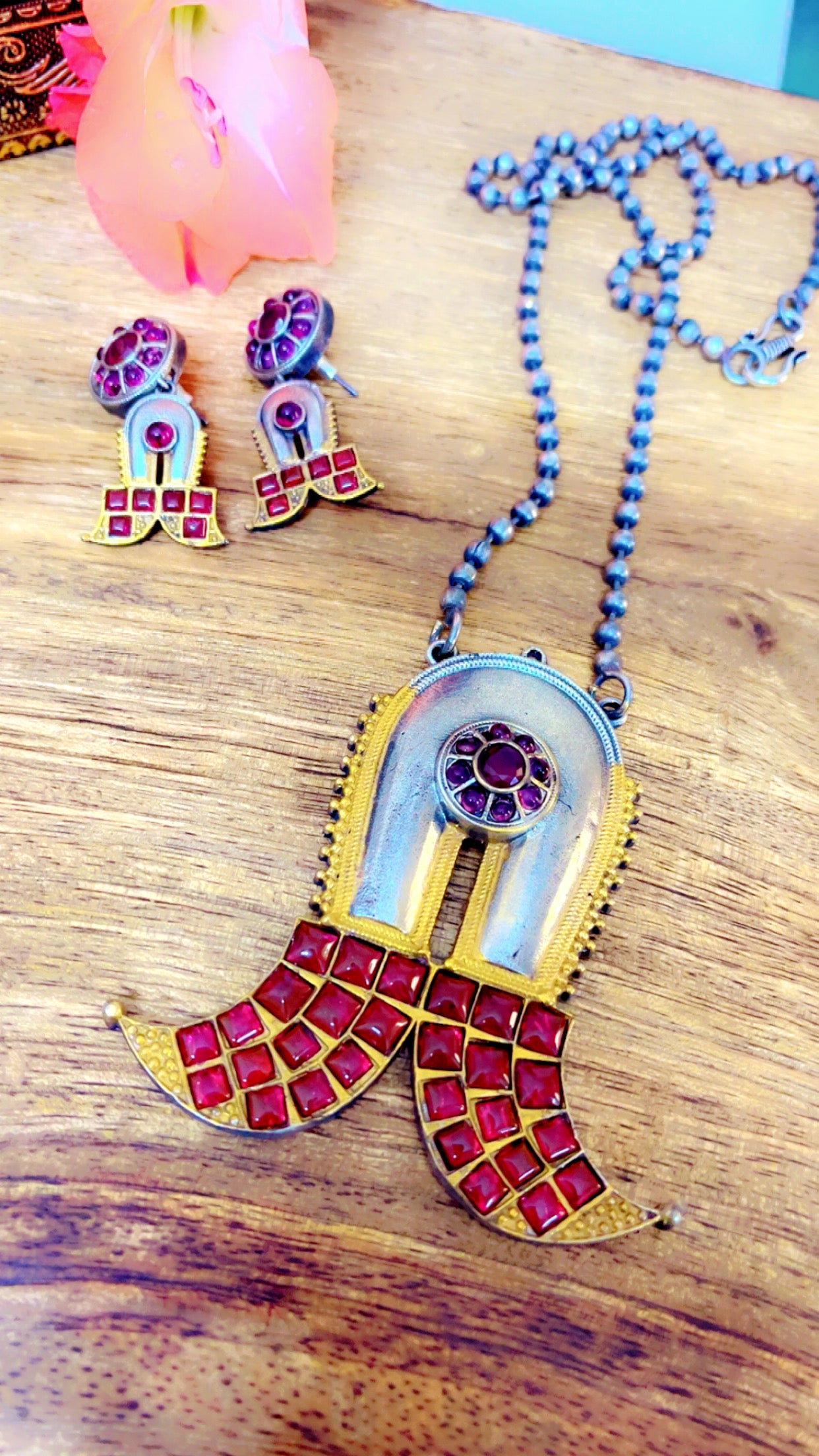 Pink Ramika Silver Neckpiece Set