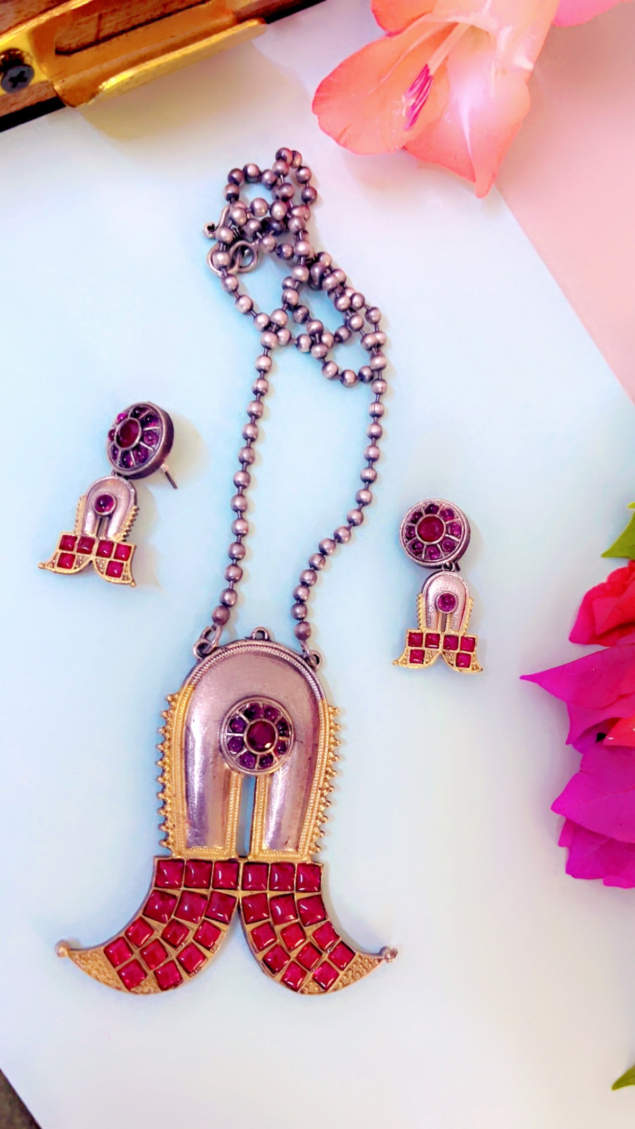 Pink Ramika Silver Neckpiece Set