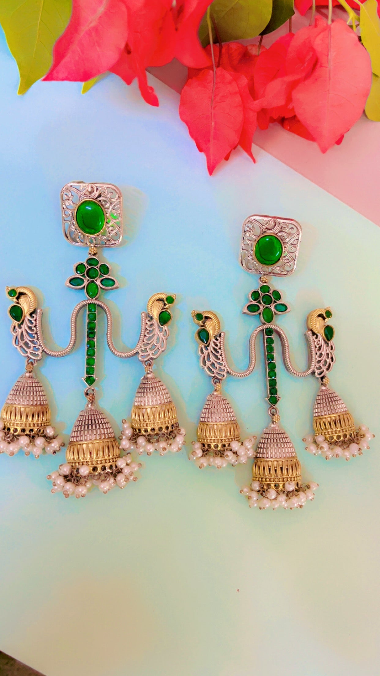 Green Tana Bana Silver Earring