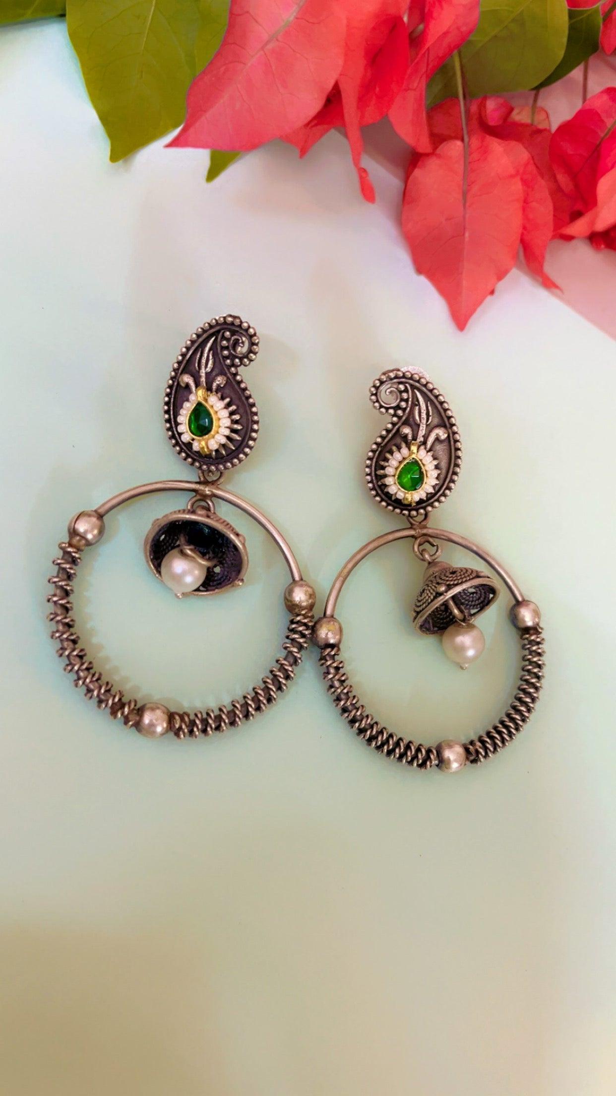 Green Kashi Silver Earring