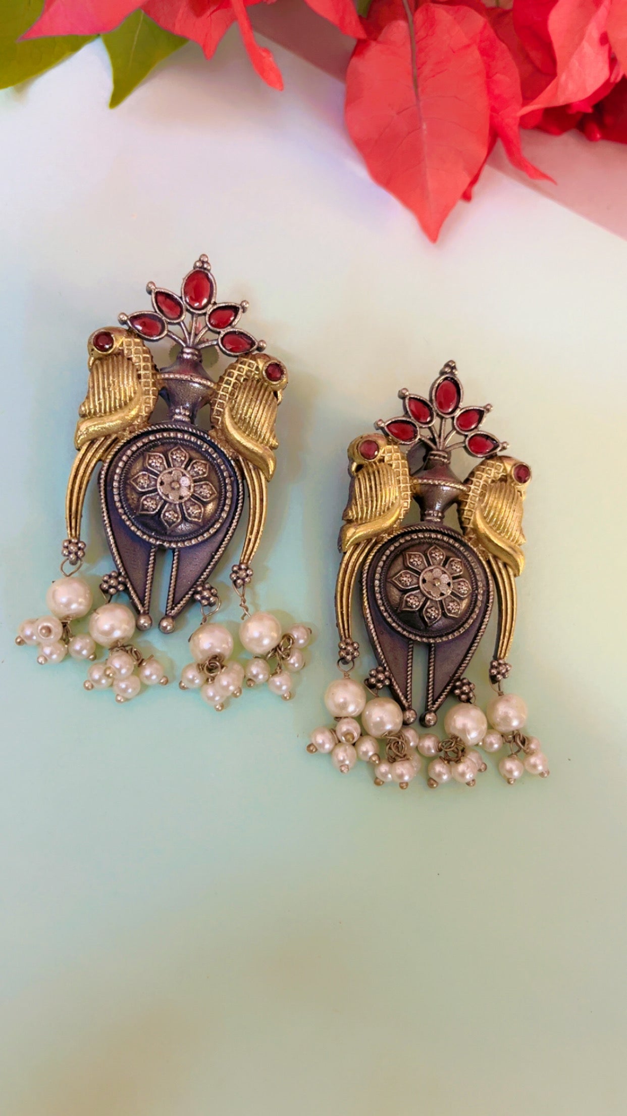 Red Kavishree Silver Earring