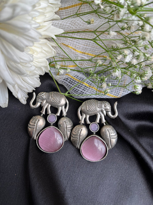 Pink Gajanand Silver Earring