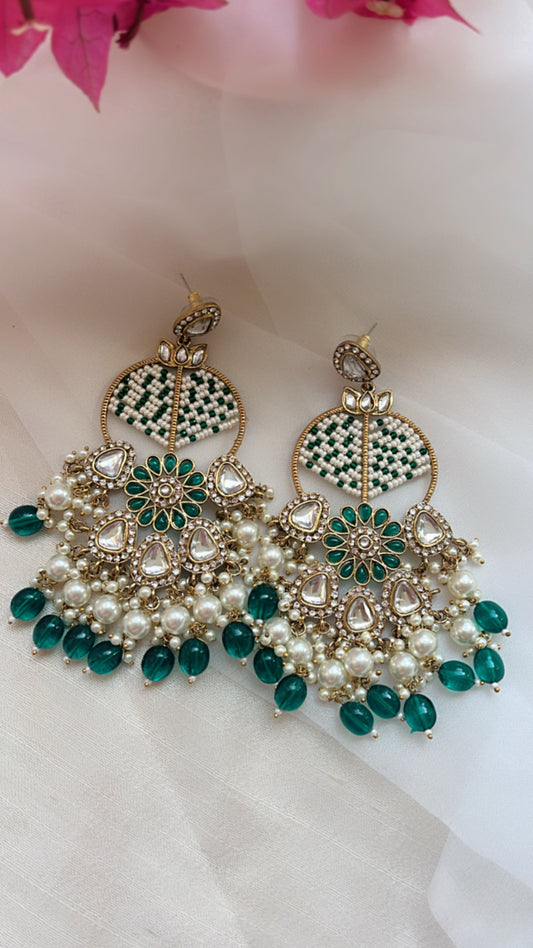 Floral Green Bollywood Statement Earring