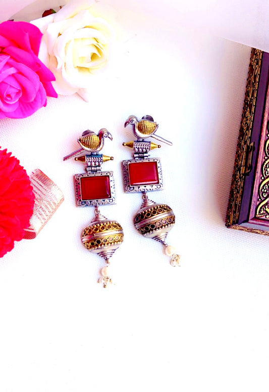 Red Chandni  Silver Earring
