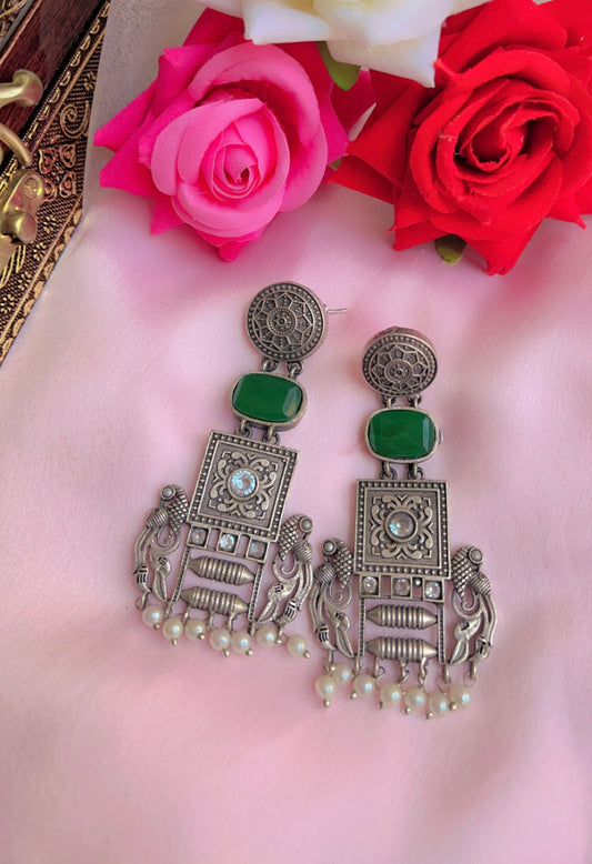 Green Luvya  Silver Earring