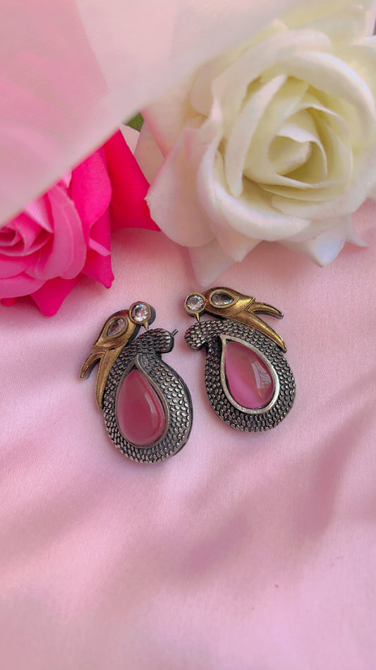 Pink Damini Silver Earring