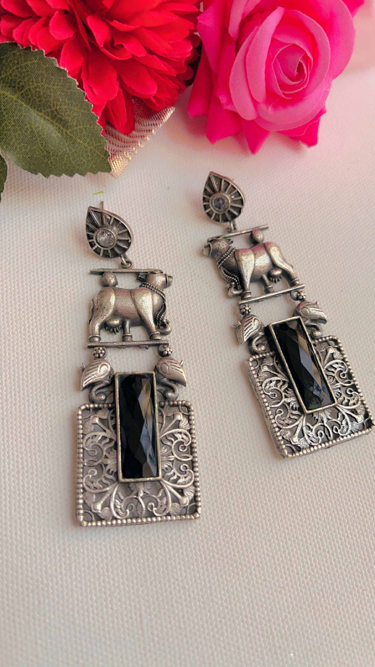 Black Bhumi  Silver Earring