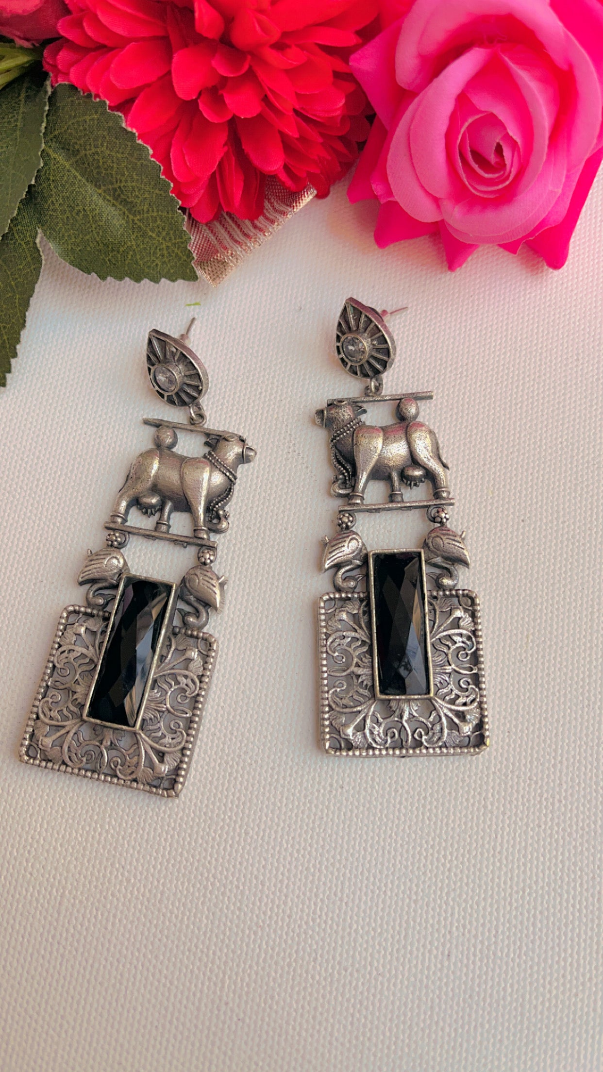 Black Bhumi  Silver Earring