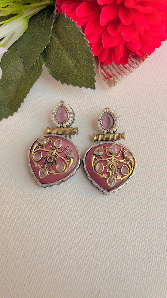 Pink Chehak Silver Earring