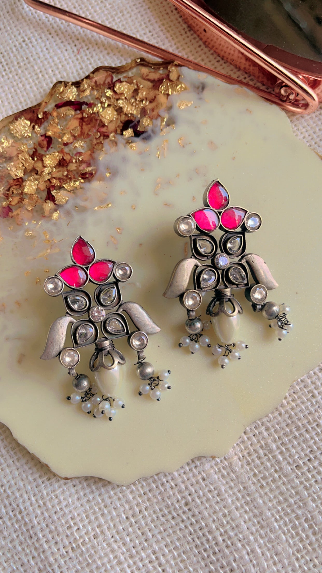 Pink Fidda Silver Earring