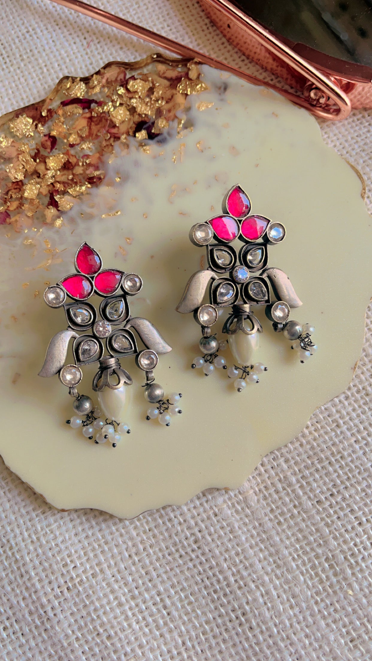 Pink Fidda Silver Earring