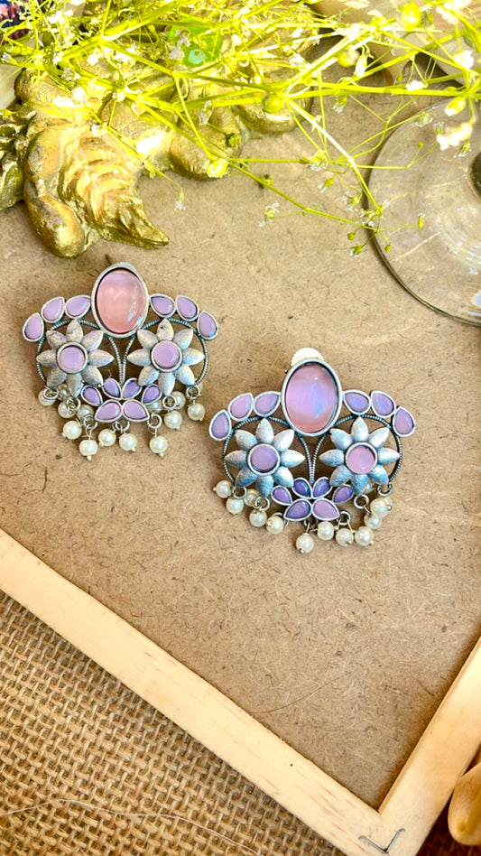 Pink Ekta Silver Earring