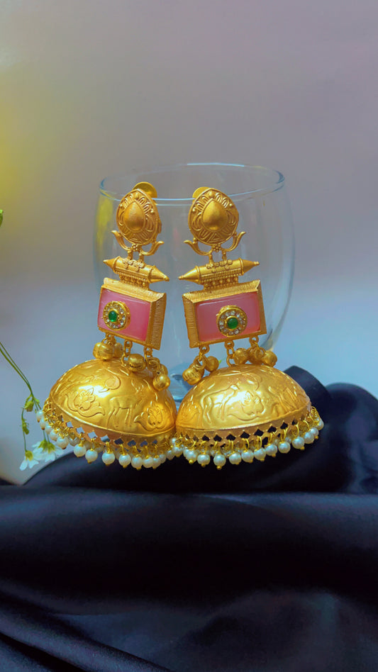 Pink Krina Jhumka Earring