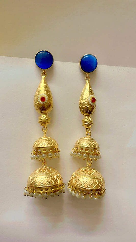 Blue Vrunda Jhumka Earring