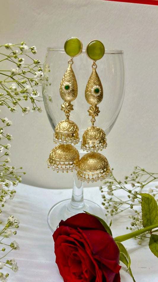 Green Vrunda Jhumka Earring