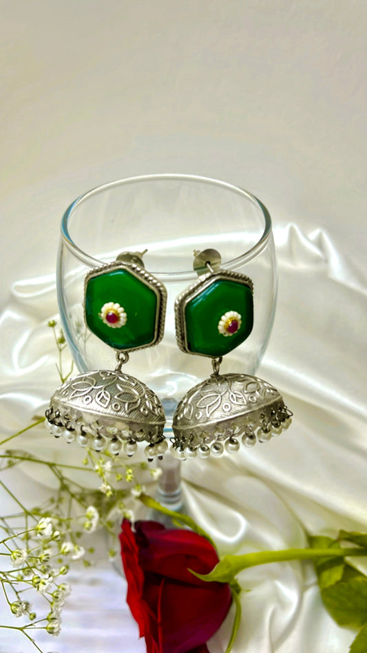 Green Dhanya Jhumka Earring