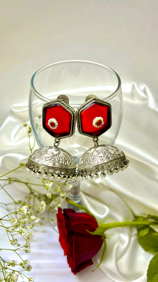 Red Dhanya Jhumka Earring