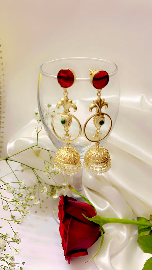 Red Shiuli Jhumka Earring