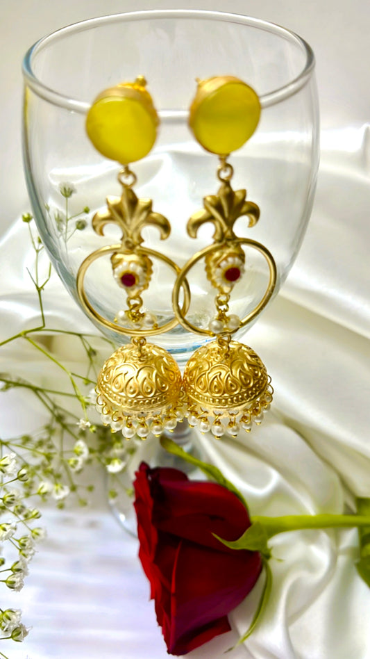Yellow Shiuli Jhumka Earring