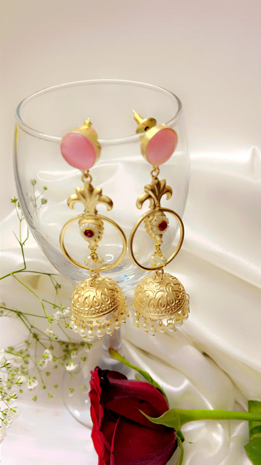 Pink Shiuli Jhumka Earring