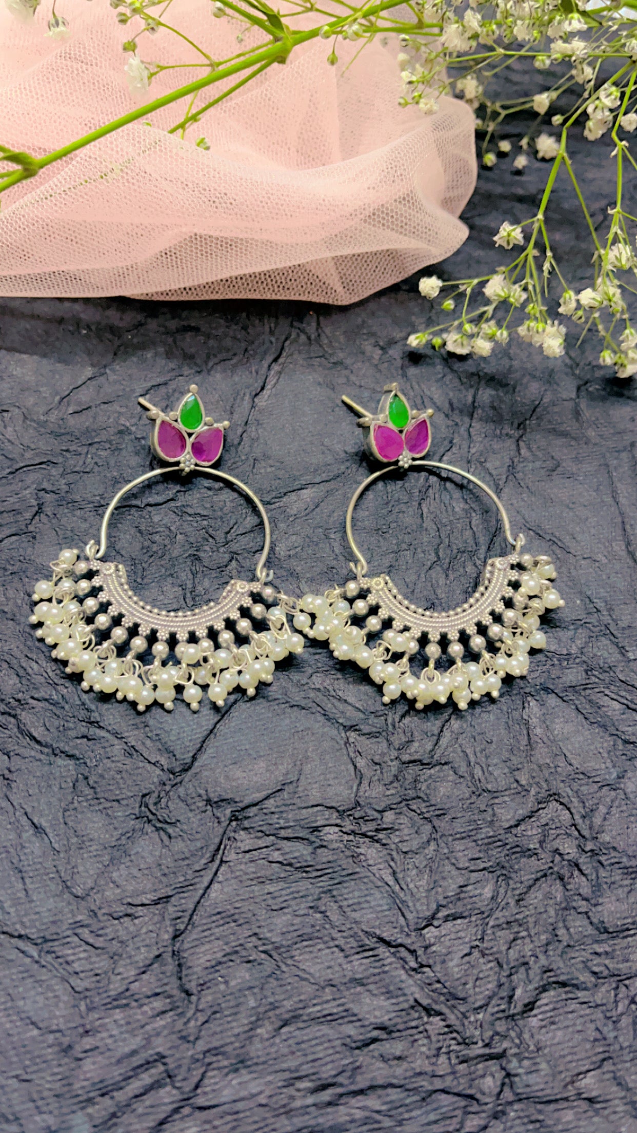 Pink Fizza Silver Earring