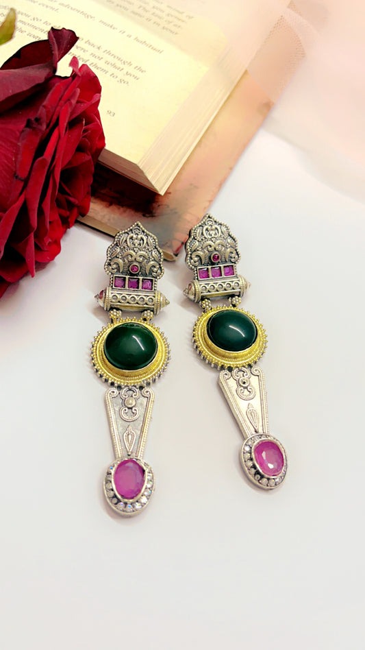 Green Ayesha Silver Earring