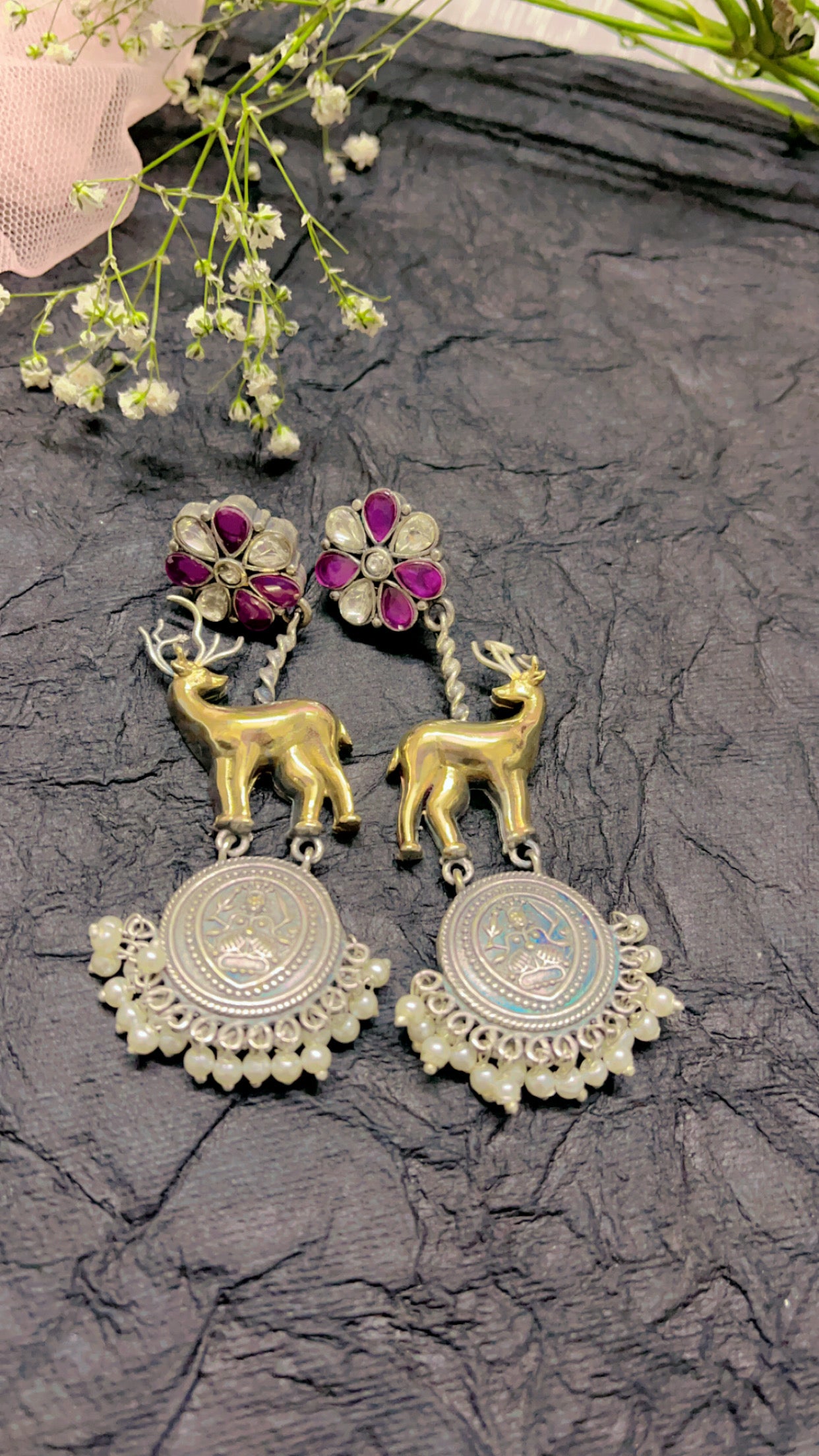 Pink Nyasa Silver Earring
