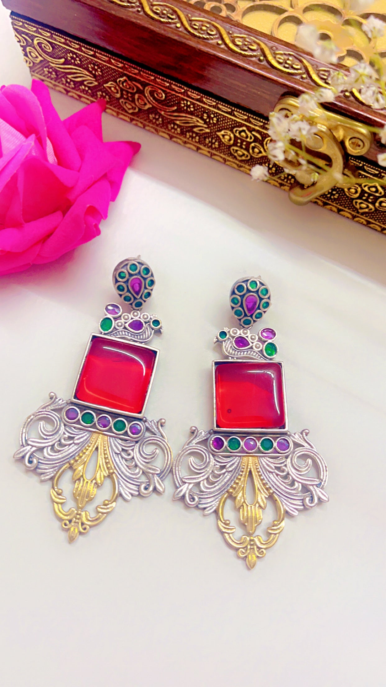 Red Naira Silver Earring