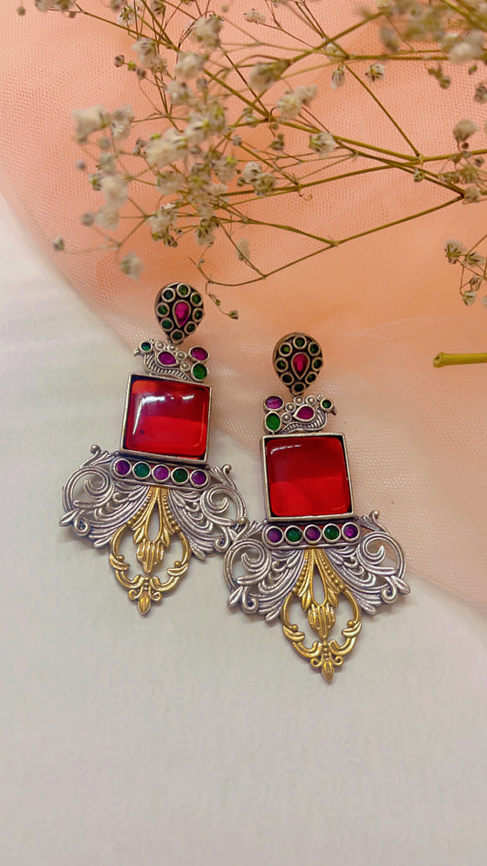 Red Naira Silver Earring