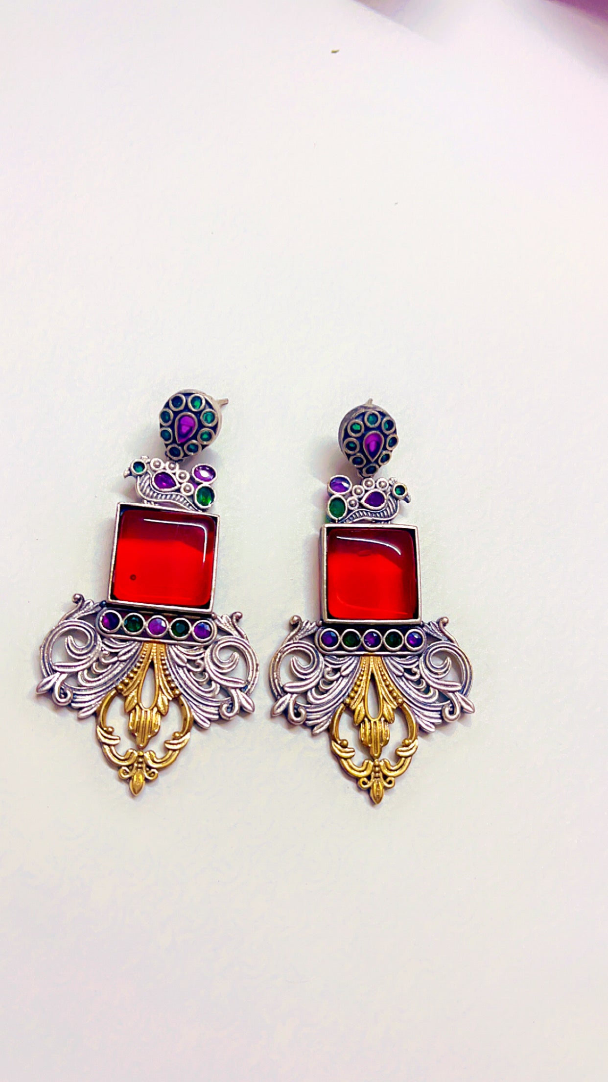 Red Naira Silver Earring