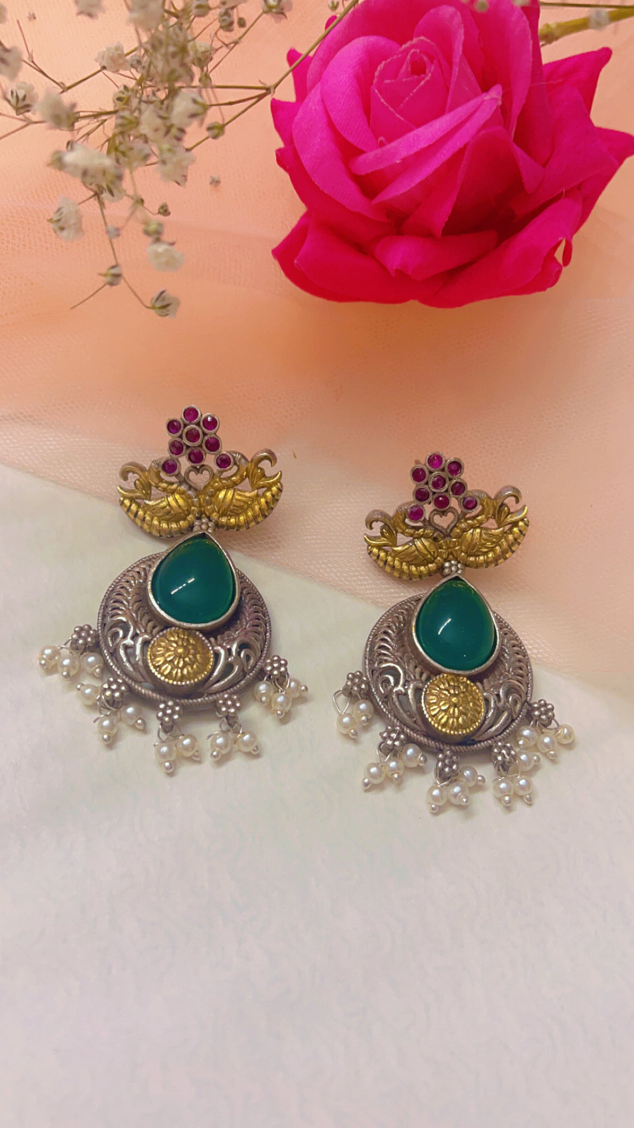 Green Jahnvi Silver Earring