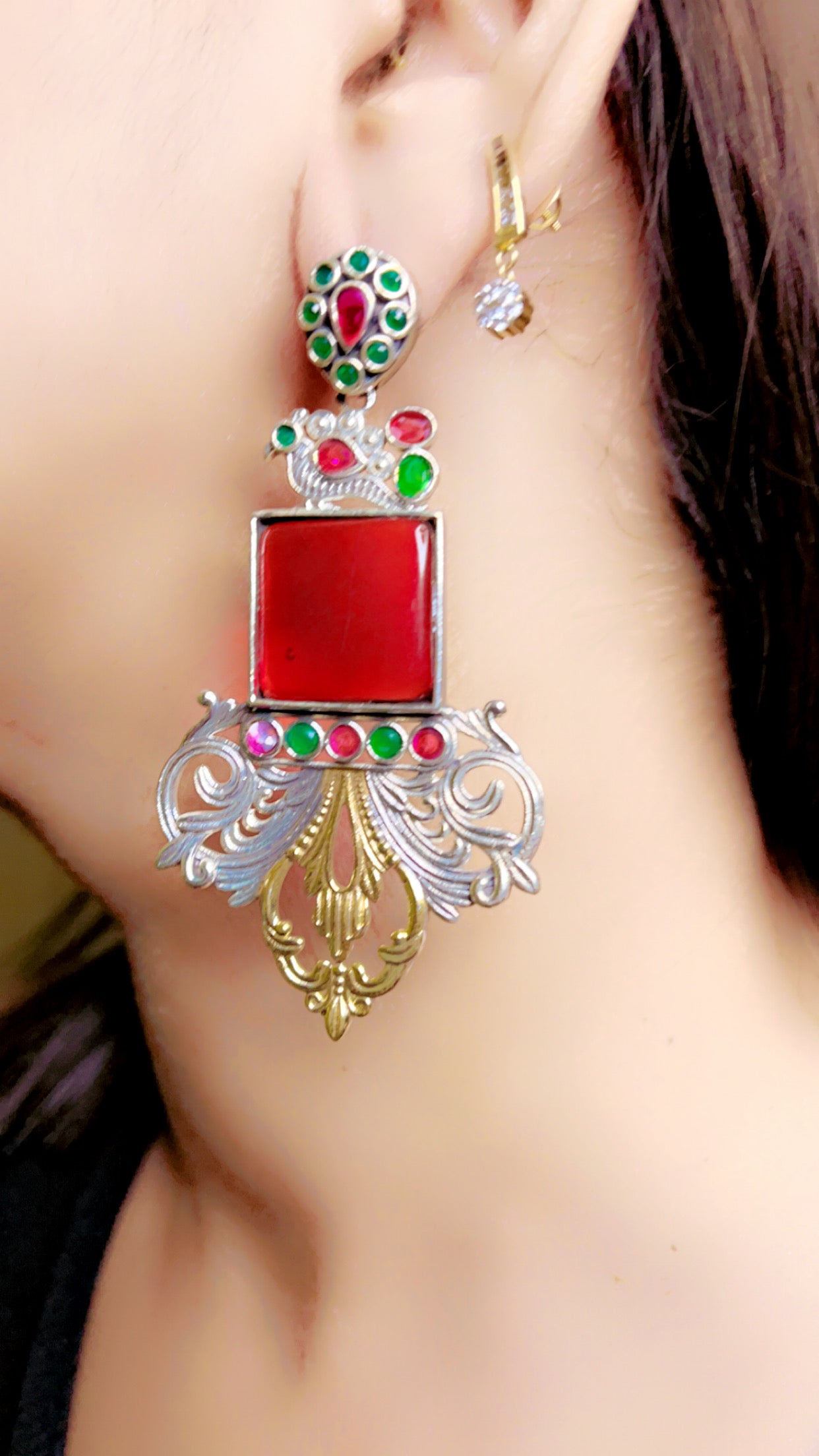 Red Naira Silver Earring