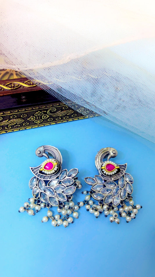 Red Kavya Silver Earring